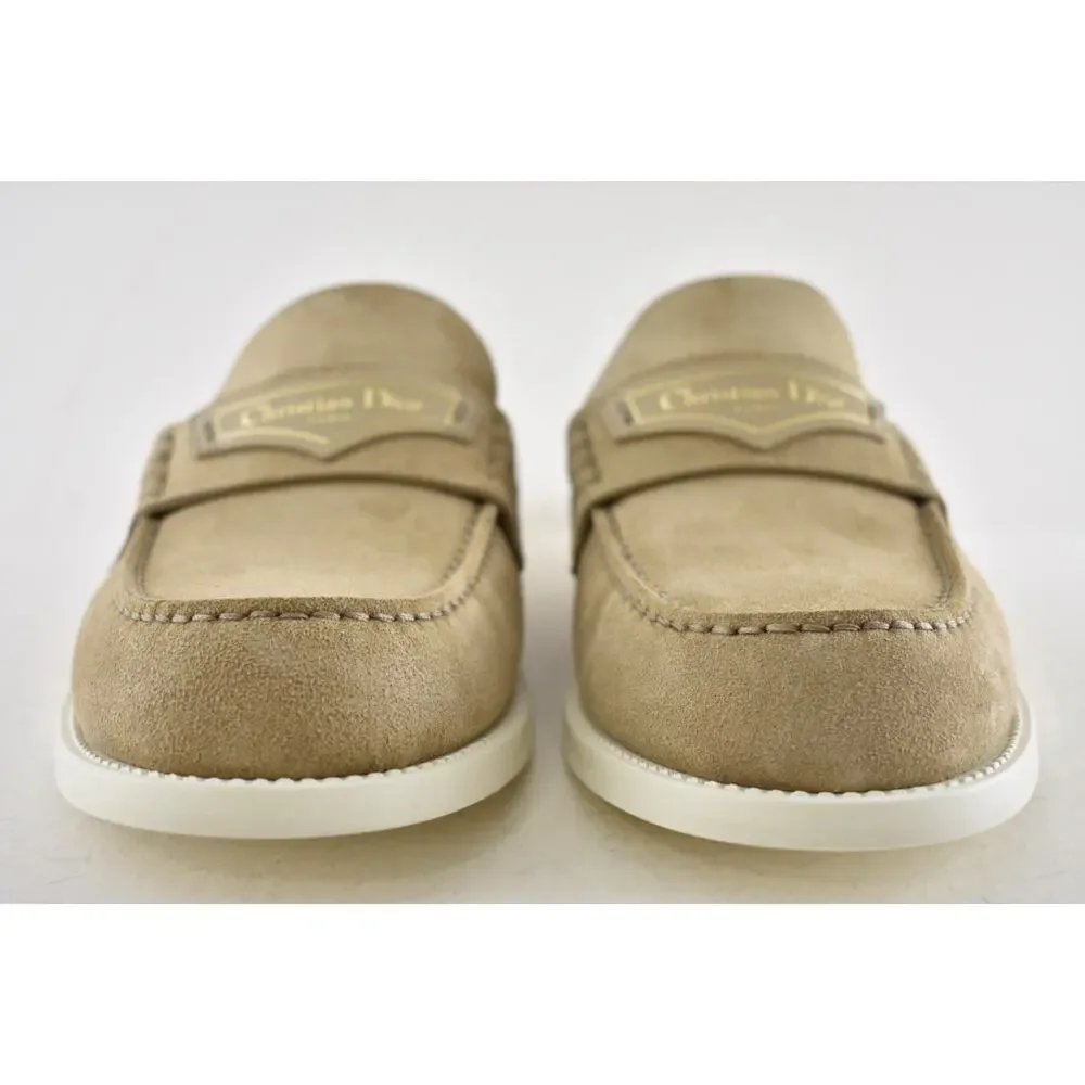 Dior Boy Mule Corde Beige Suede Leather Backless Slip On Logo Loafer Flat 42 - Picture 12 of 16